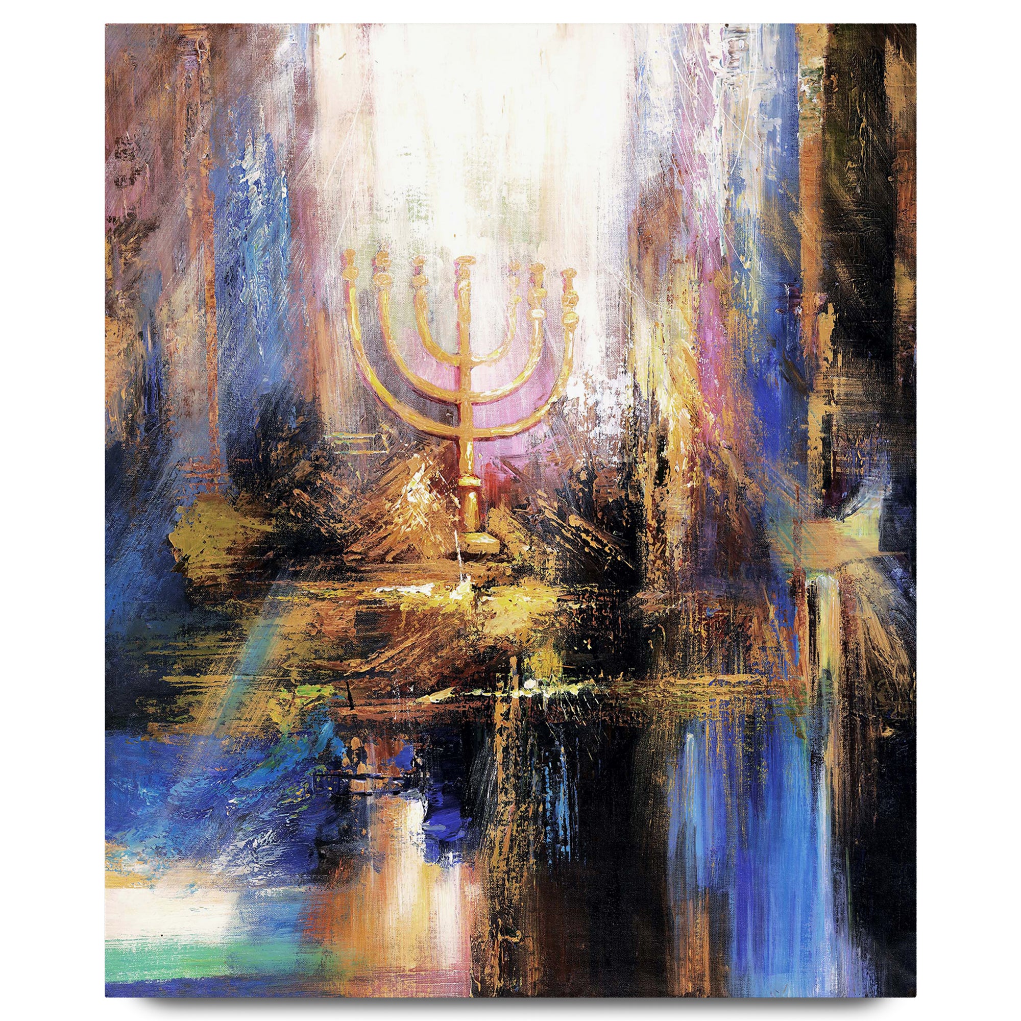 The Mishkan - Menorah in the Tabernacle Art Print by Yossi Bitton, showcasing a modern artistic depiction of the Menorah, integral to Jewish tradition.