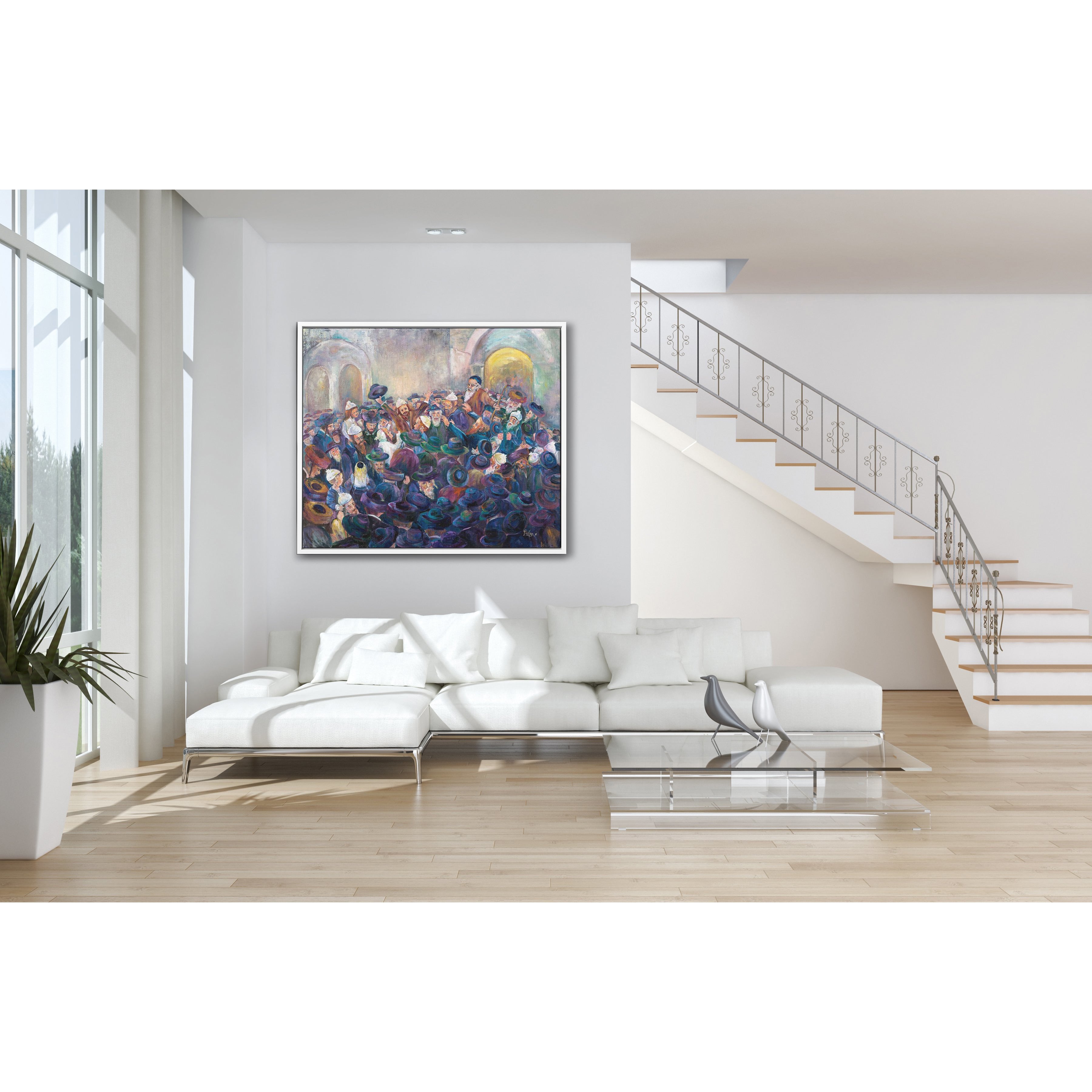 Rabbi Shimon's Lag BaOmer - 35x35 Vibrant Jewish Art, depicting a colorful crowd celebration, perfect for modern Judaica collections.