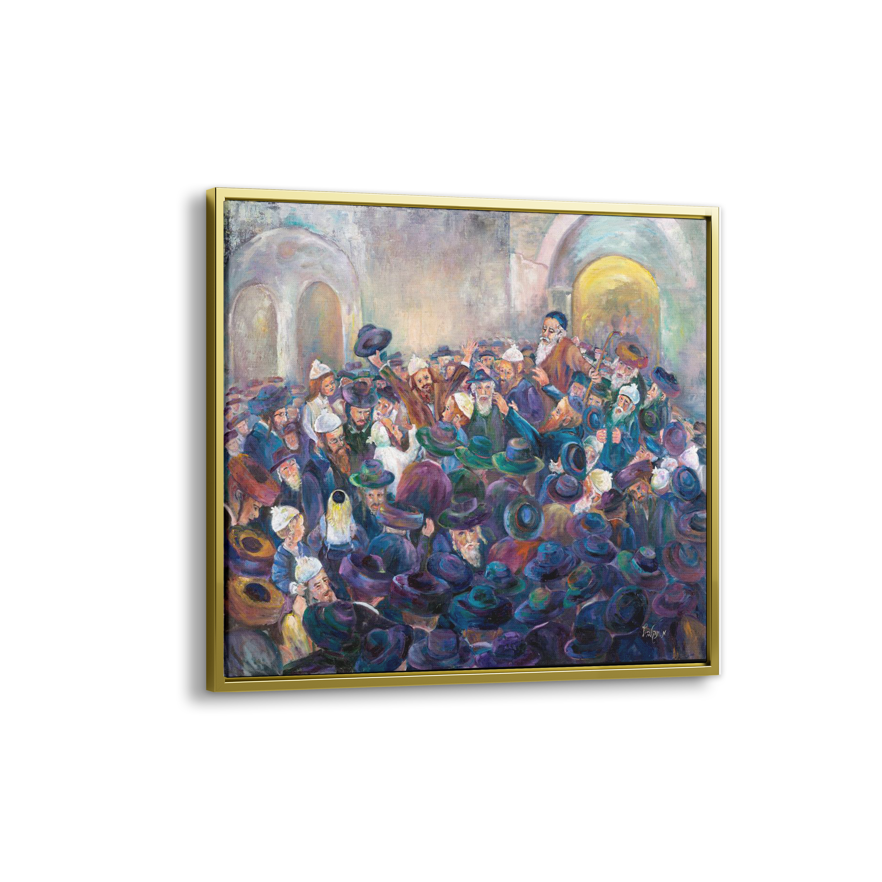 Rabbi Shimon's Lag BaOmer - 35x35 Vibrant Jewish Art: A festive painting of a jubilant crowd celebrating on Mount Meron, capturing Jewish cultural heritage.