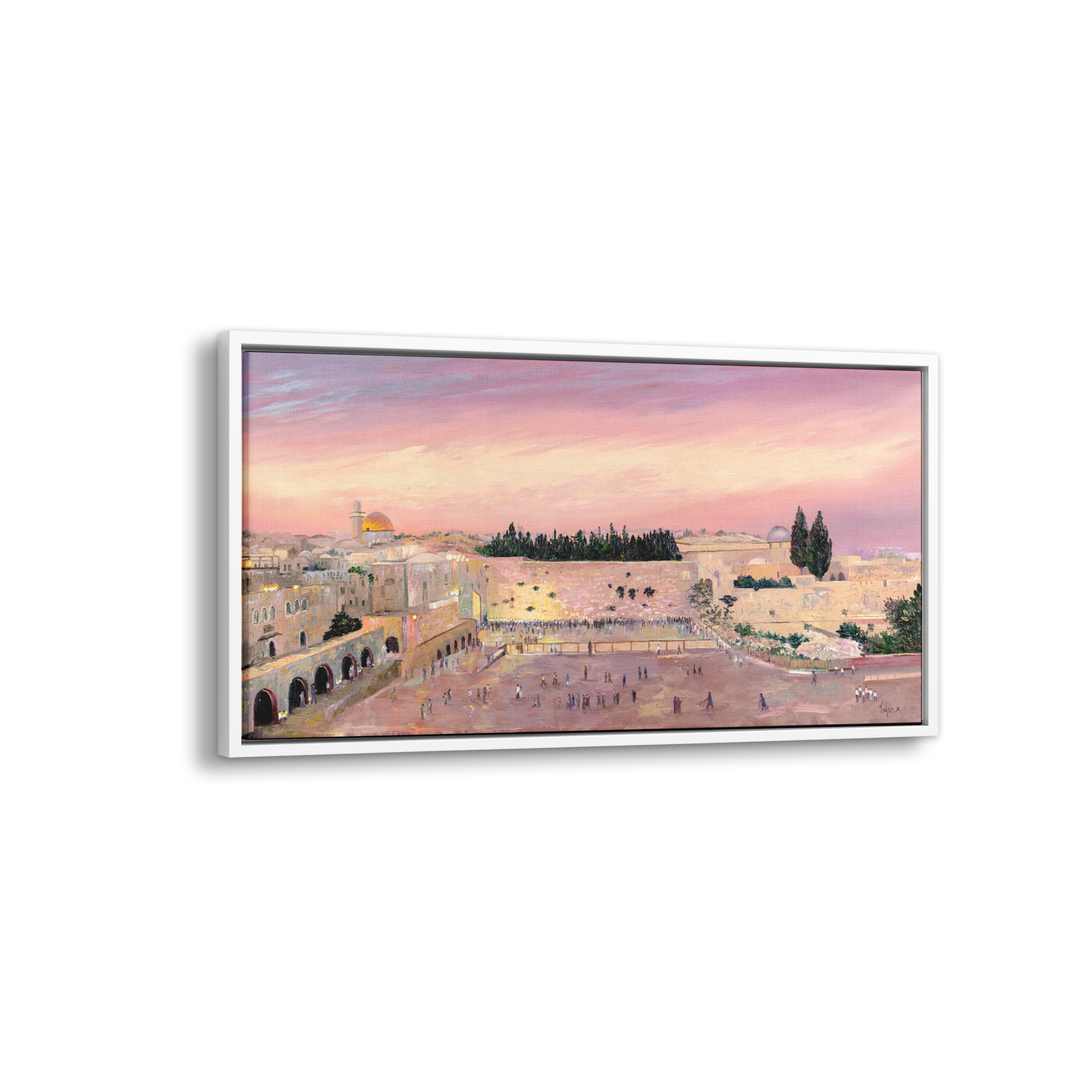 Western Wall Sunset by M. Yankelevitch - Pink, 55x28\ Modern Jewish Art, showcasing a vibrant depiction of Jerusalem's Western Wall at sunset in a contemporary style.