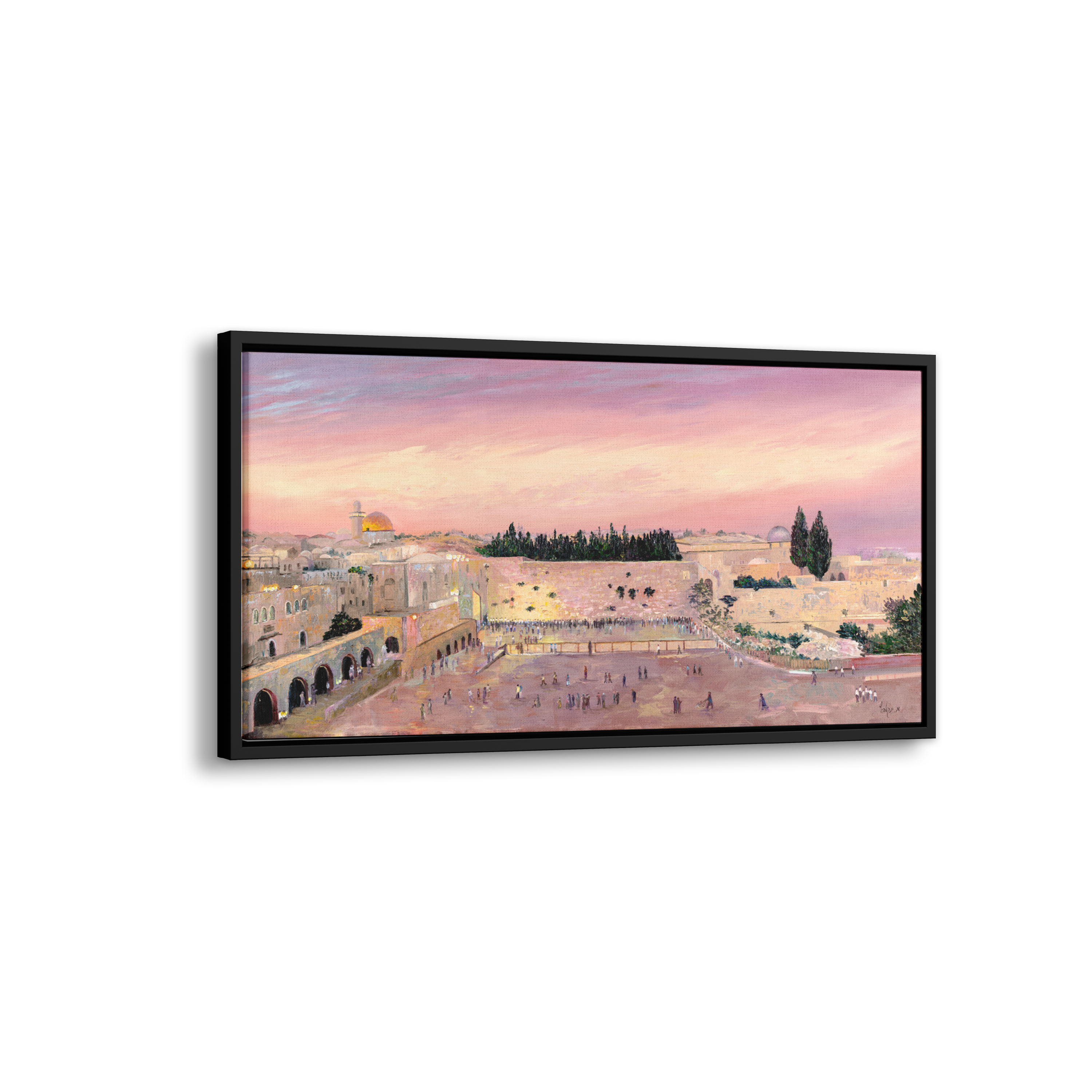 Western Wall Sunset by Menucha Yankelevitch, a painting depicting Jerusalem's sacred site at sunset, showcasing modern Jewish art.