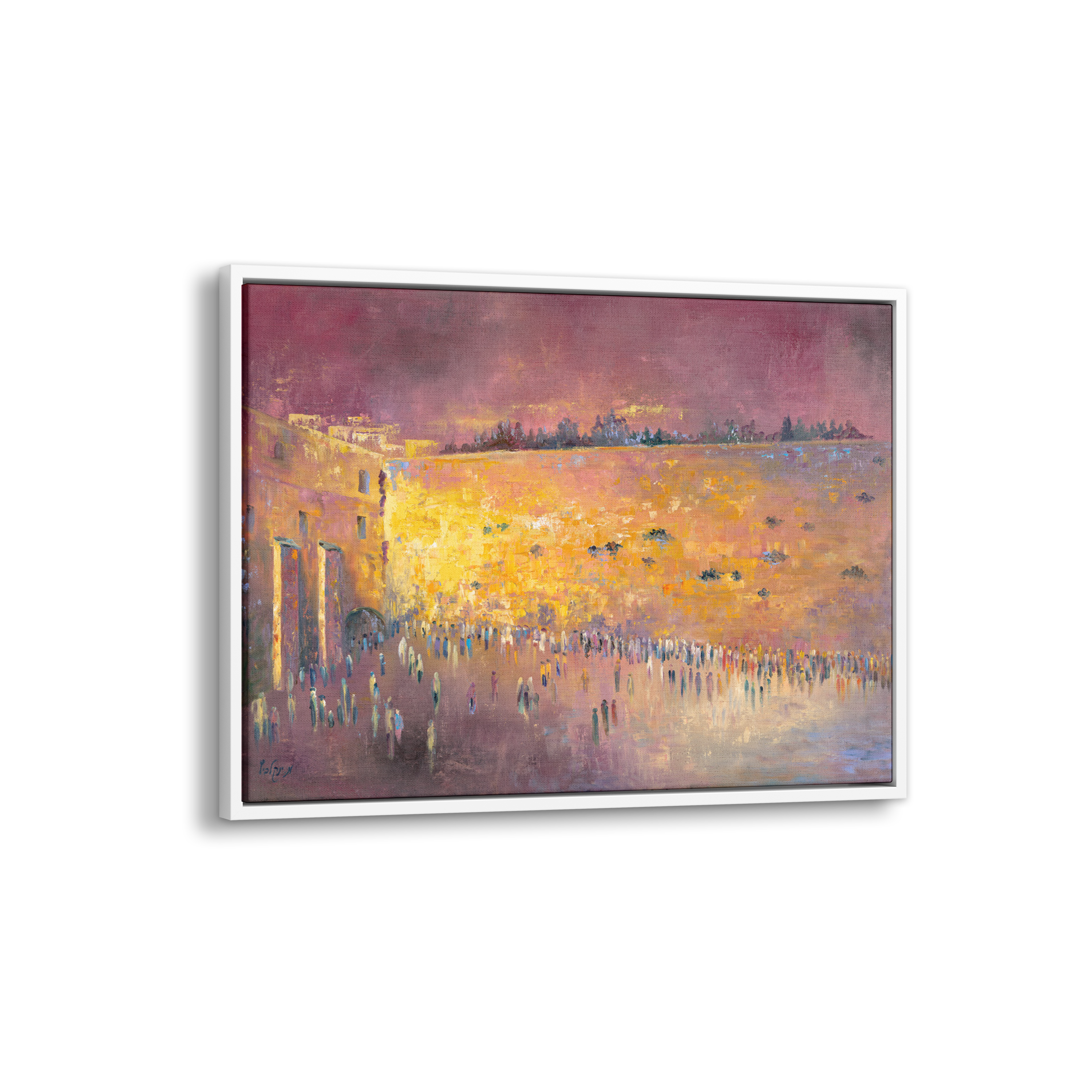 Western Wall Sunset Painting - 40x28 Jewish Heritage Art: A serene depiction of the Western Wall at sunset, embodying tranquility and Jewish cultural significance.