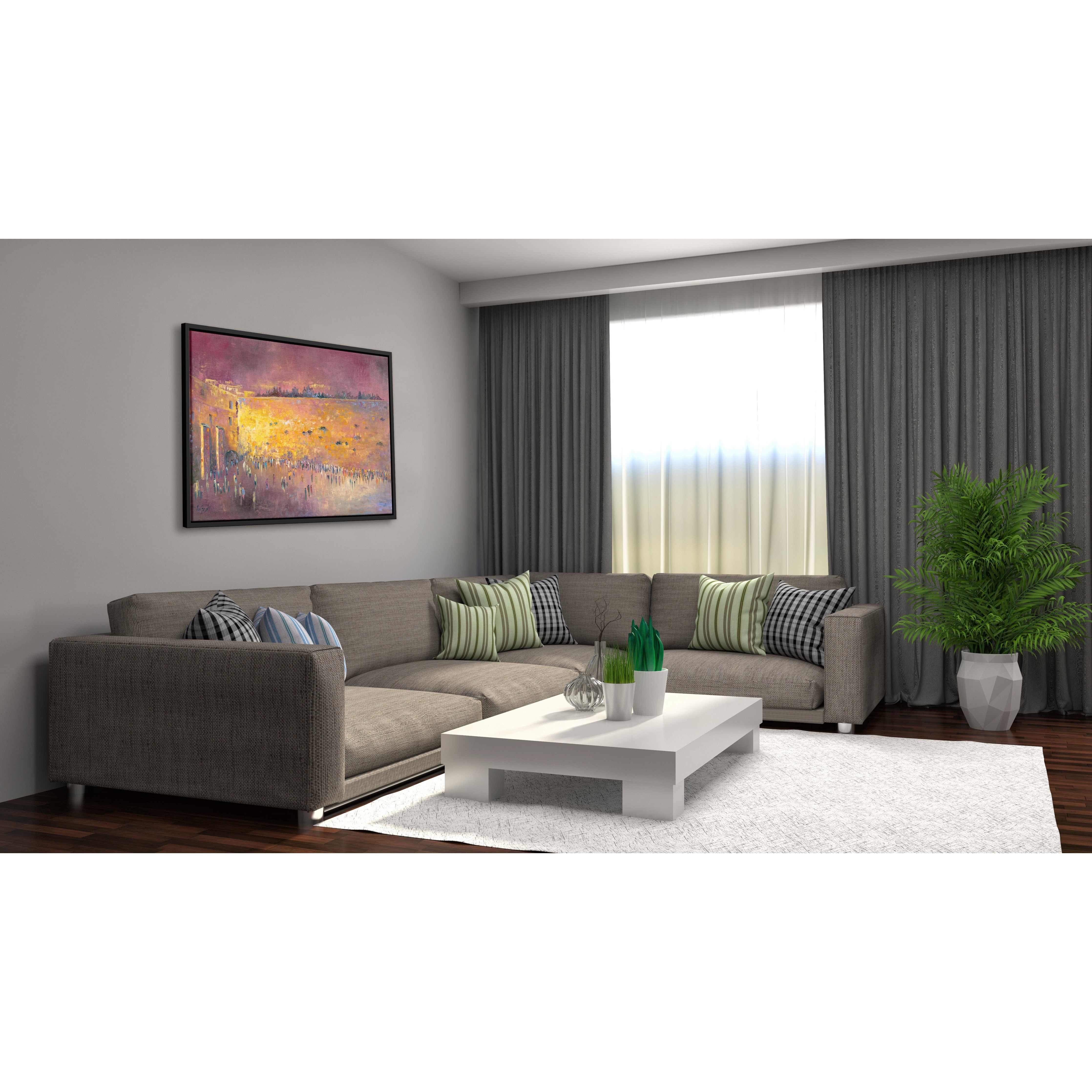 Western Wall Sunset Painting - 40x28 Jewish Heritage Art: A serene sunset depiction over the Western Wall, capturing tranquil hues and spiritual significance, ideal for Judaica art collections.