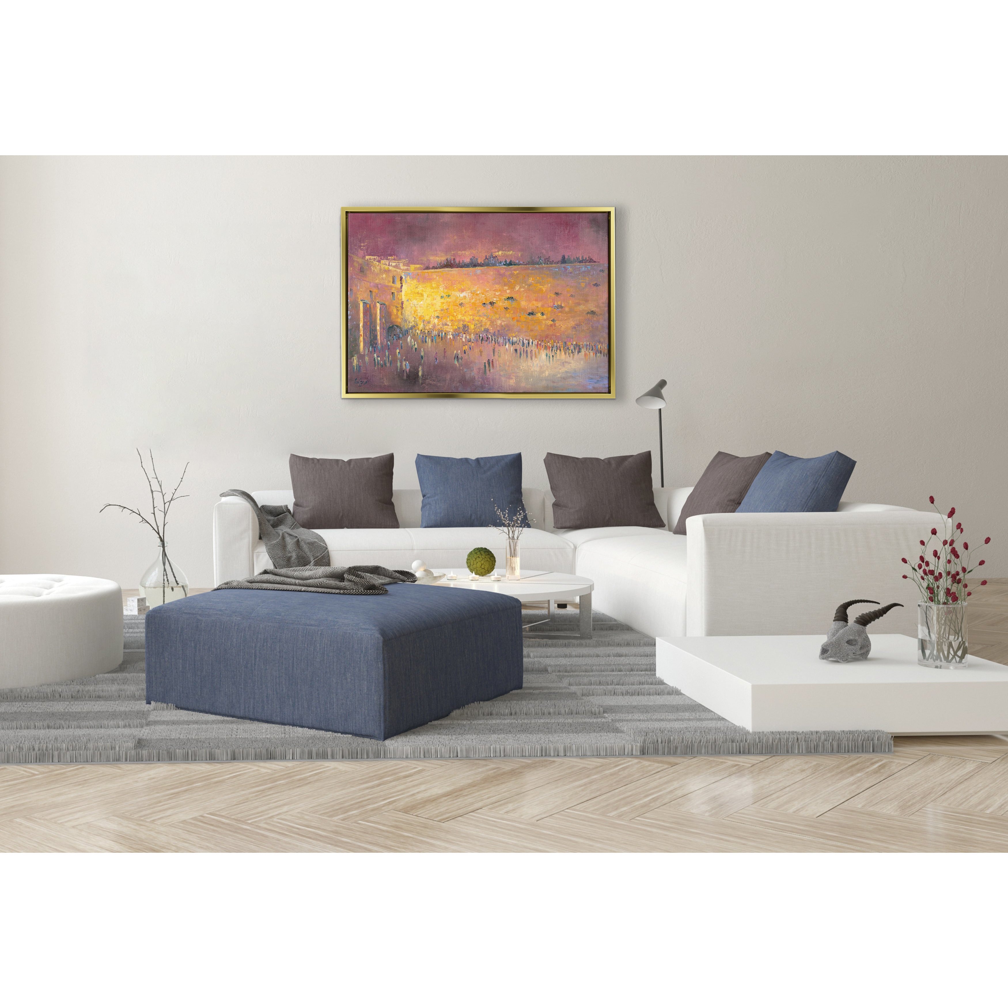 Western Wall Sunset Painting - 40x28 Jewish Heritage Art: A serene depiction of the Western Wall at sunset, capturing Jewish history and tranquility for your home decor.