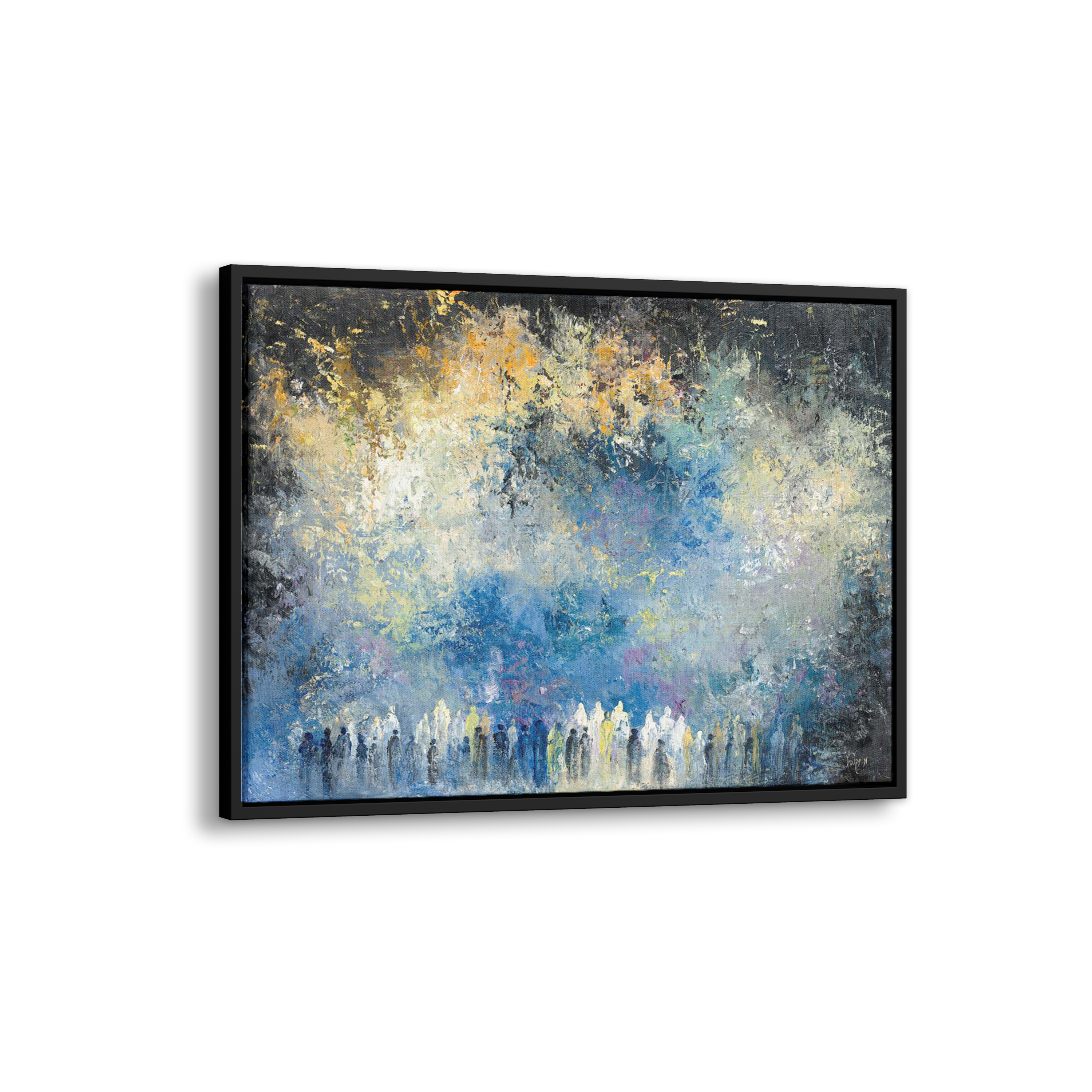 Abstract Western Wall Worshipers - 40x28 Jerusalem Judaica Art depicting worshipers in a modern, abstract style, reflecting Jewish spirituality and contemporary artistry.