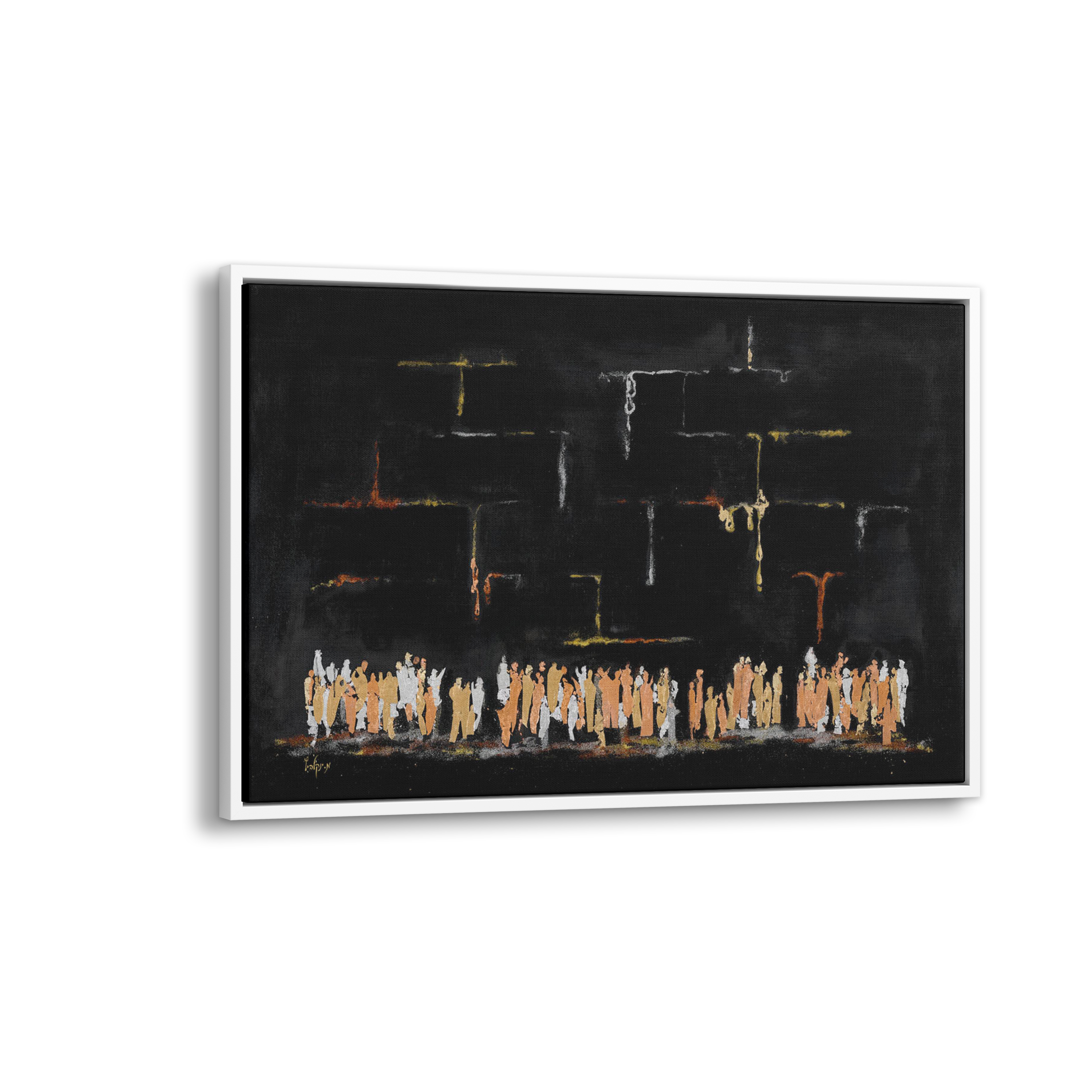 Black Abstract Western Wall Art - 51x31 Modern Judaica Canvas, featuring a striking black abstract design representing the Western Wall, capturing Judaic spiritual essence.