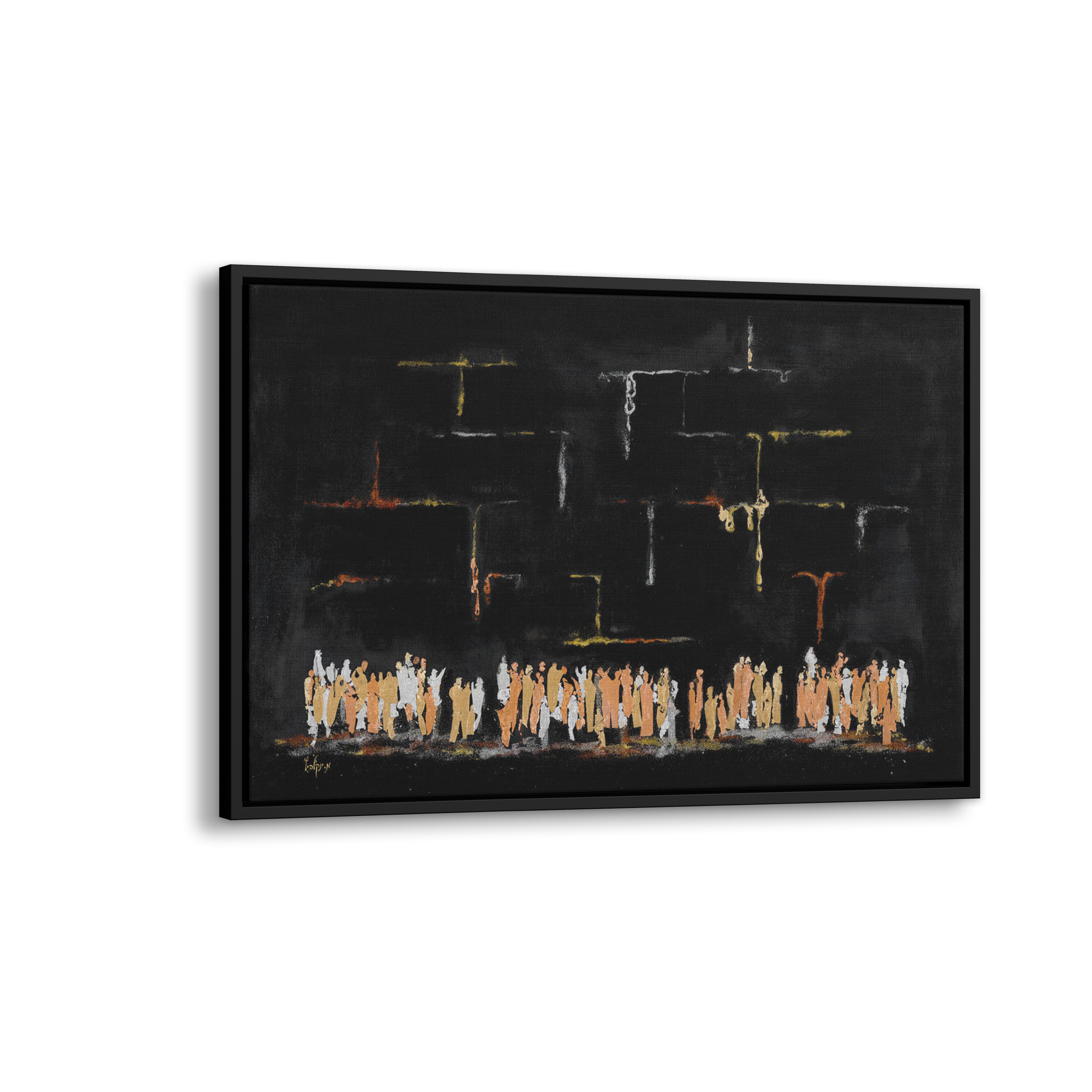 Black Abstract Western Wall Art - 51x31 Modern Judaica Canvas depicting a striking black interpretation of the Western Wall, highlighting its spiritual and cultural significance.