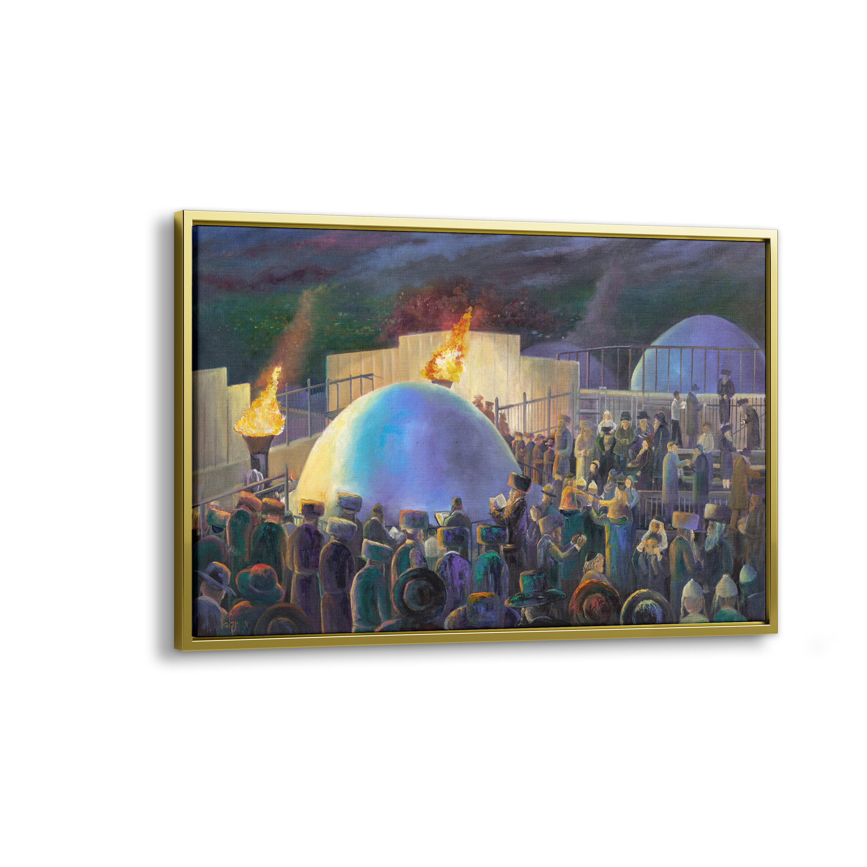 Mount Meron Dance - 40x24 painting of Rabbi Shimon Bar Yochai celebration, depicting a vibrant crowd and lively festivity scene.