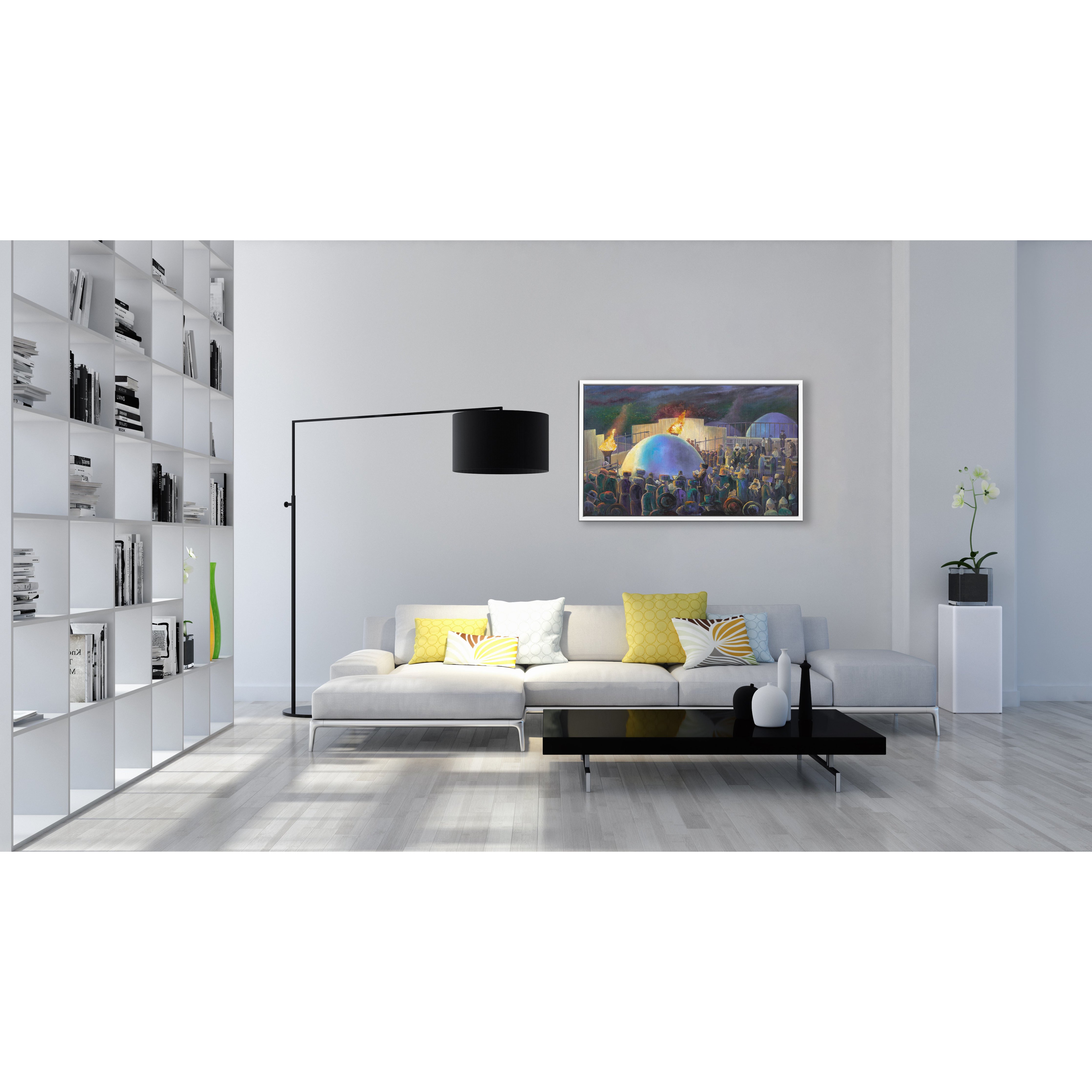 Mount Meron Dance - 40x24 painting depicting Rabbi Shimon Bar Yochai's celebration, featuring a lively crowd and dynamic artistry, ideal for Jewish home decor.