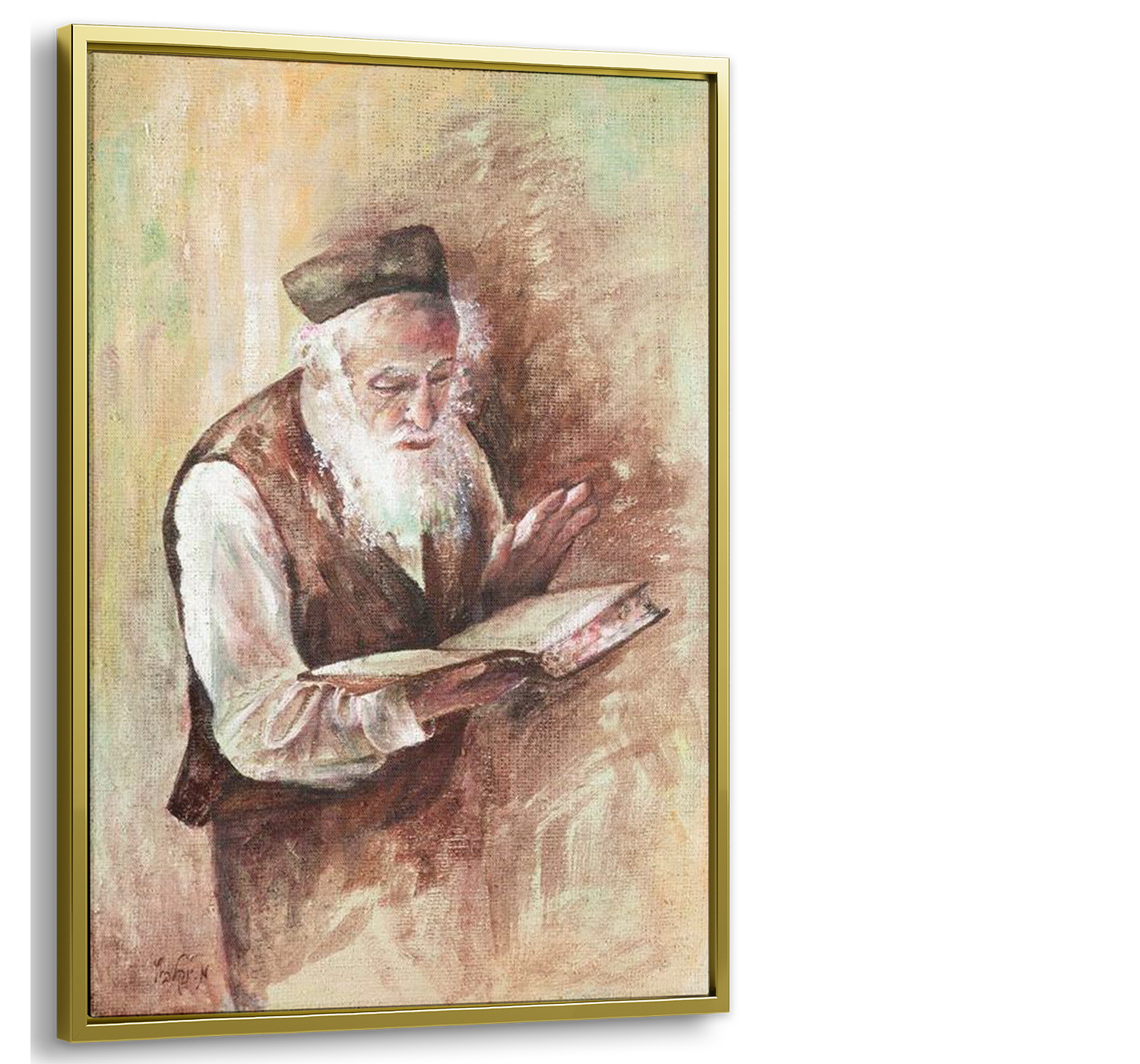 24x16 Torah study painting – religious Jewish art for Judaica home decor
