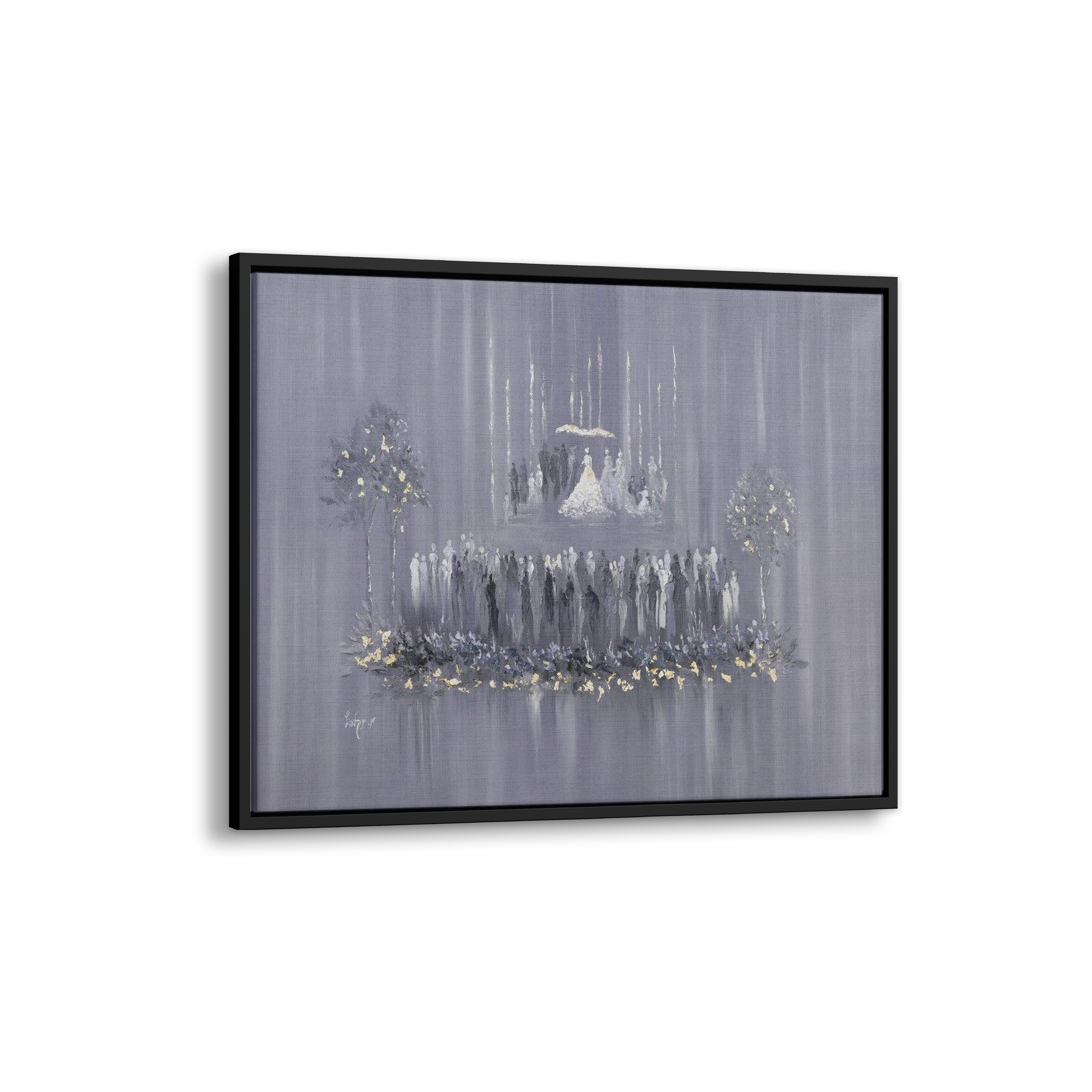 Chuppah Elegance - 40x28 Jewish Wedding Canvas Art depicting a Chuppah scene with a castle in the background, capturing Jewish matrimonial traditions.