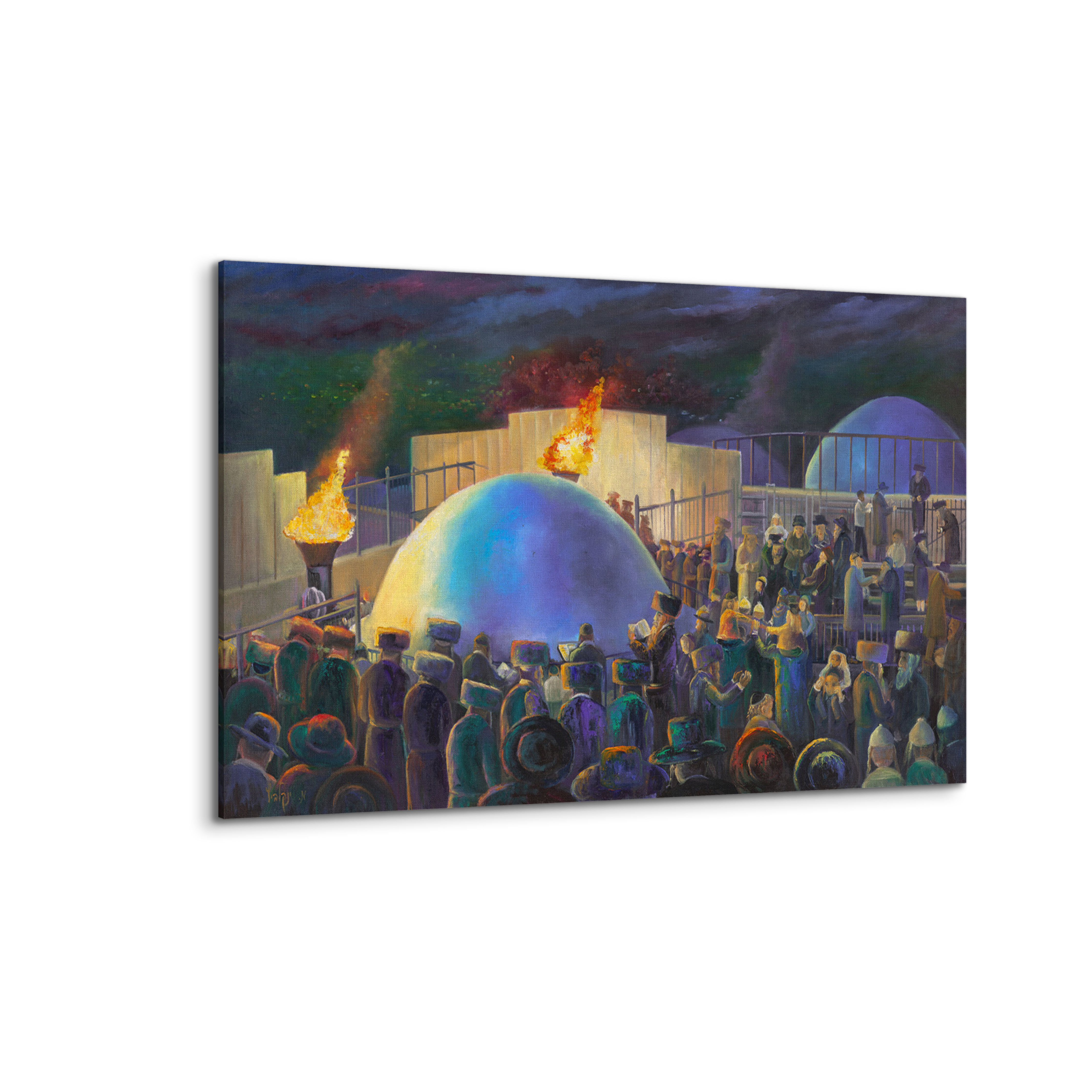 Mount Meron Dance - 40x24 painting of Rabbi Shimon Bar Yochai celebration, featuring a vibrant, joyous scene of people in festivity.
