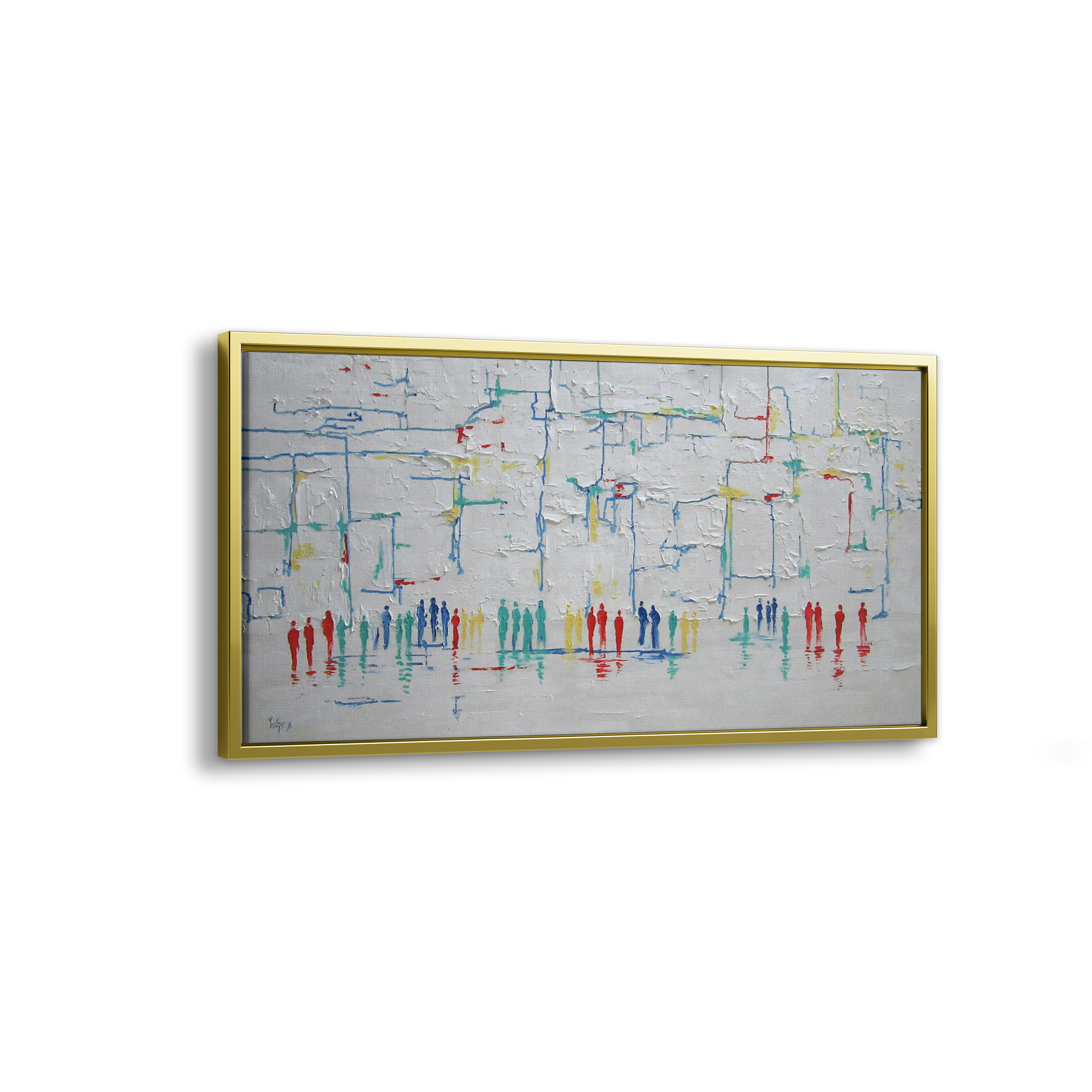 Colorful Abstract Western Wall Art - 51x24 Modern Judaica Canvas featuring vibrant, stylized figures, capturing the spiritual essence and historical depth of the Kotel.
