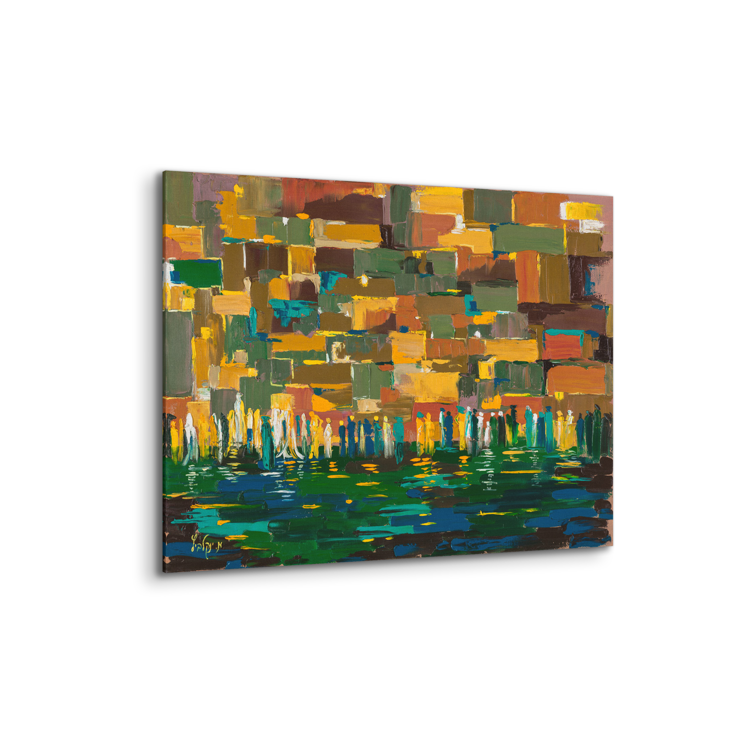 Western Wall Abstract in Browns - 35x35 Judaica Art Canvas depicting Jerusalem's spiritual site in rich brown tones, blending tradition with modern artistic expression.