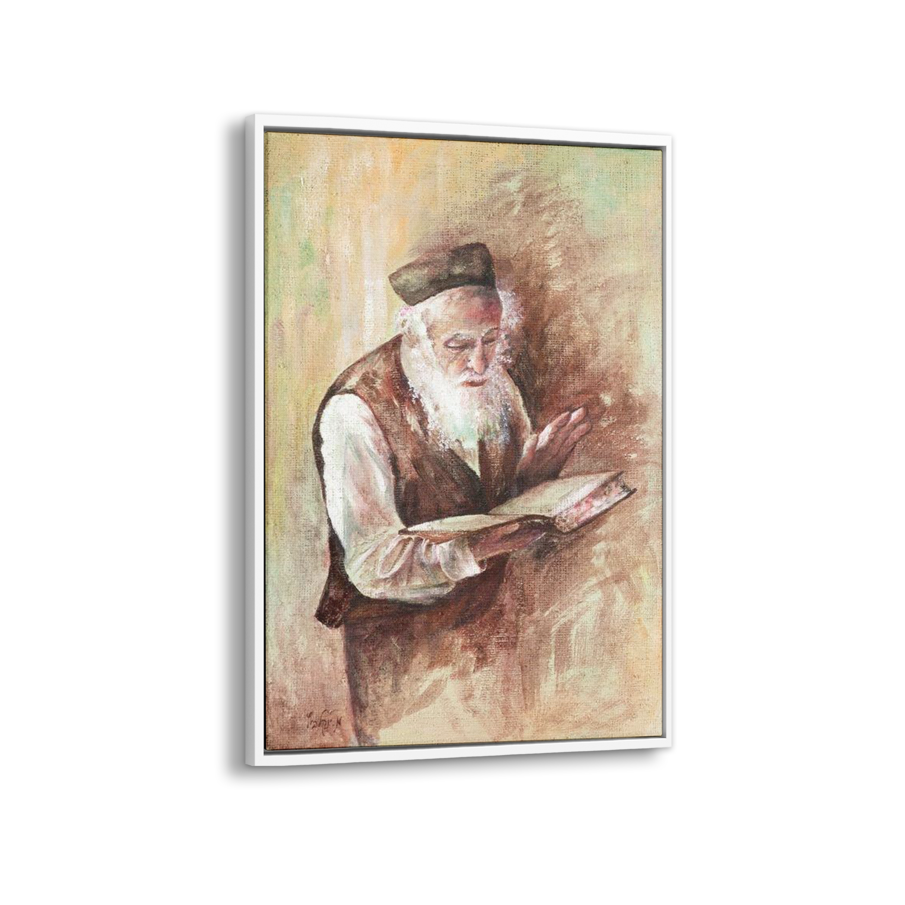 Torah Study Painting - 24x16 Religious Jewish Art, depicting a man engrossed in Torah study, enhancing Jewish home decor with spiritual depth.