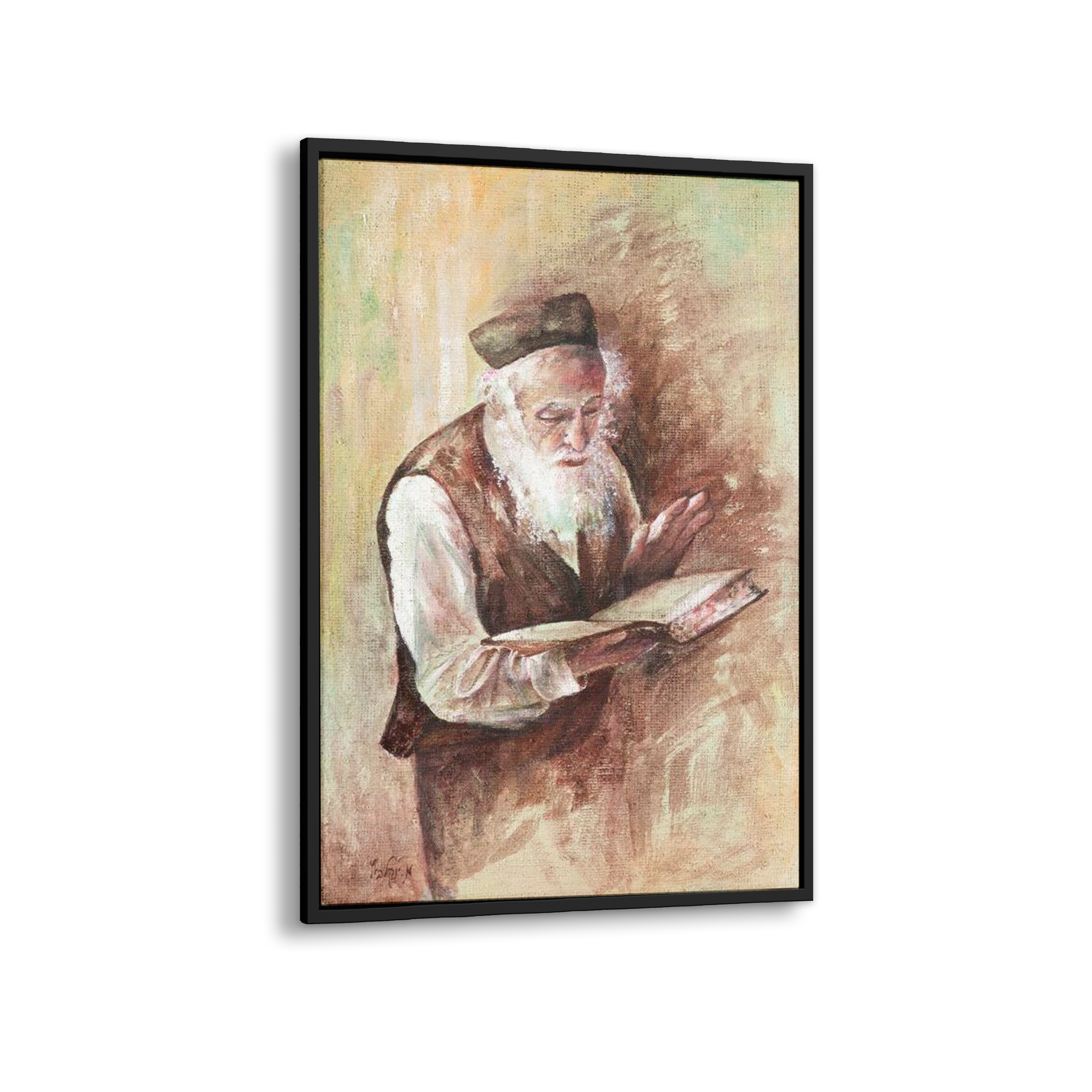 Torah Study Painting - 24x16 Religious Jewish Art, depicting a man deeply engaged in reading, symbolizing Jewish learning and spirituality. Perfect for enhancing spiritual home decor.
