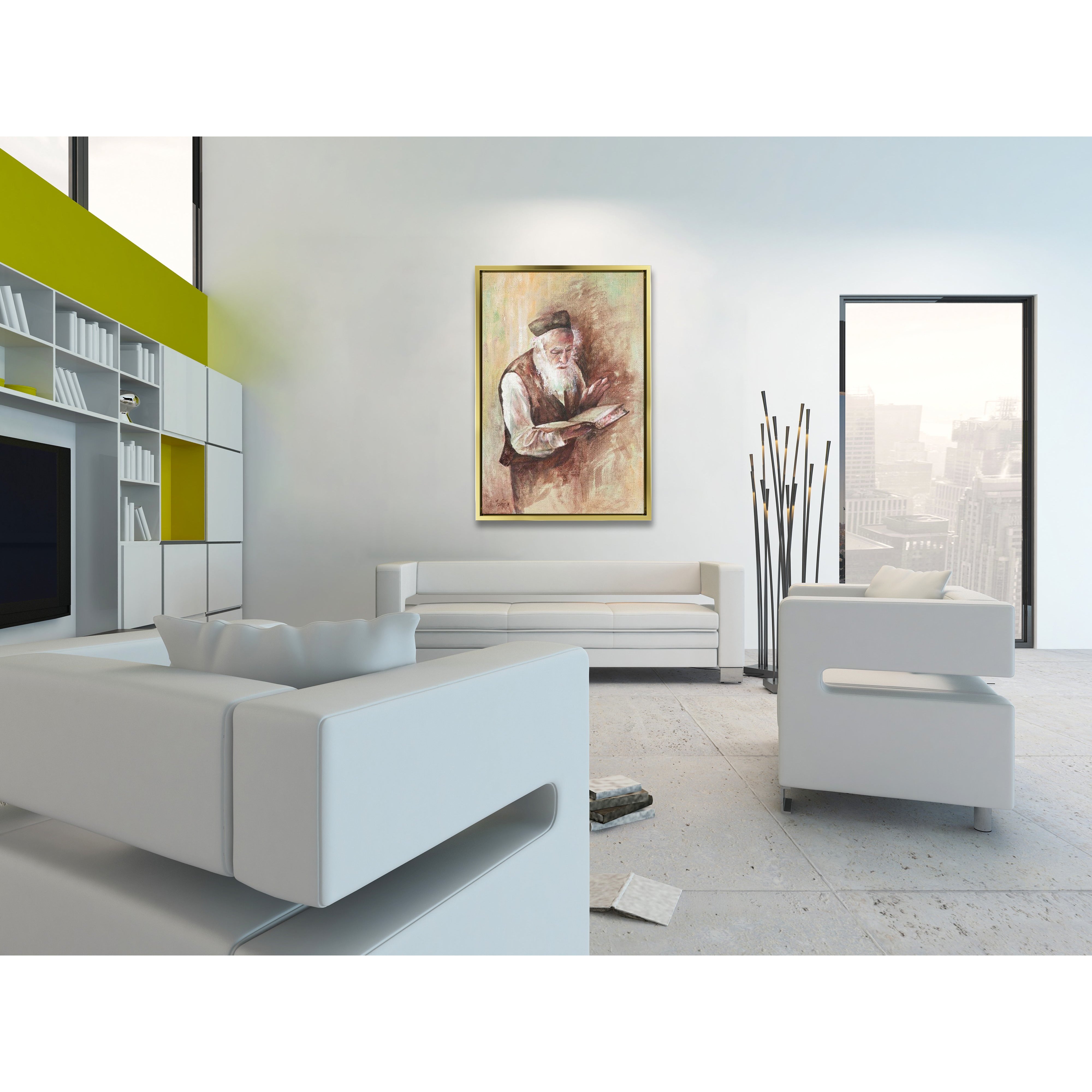 Torah Study Painting - 24x16 depicting a religious man engaged in Torah study, ideal for Jewish home decor and collection.