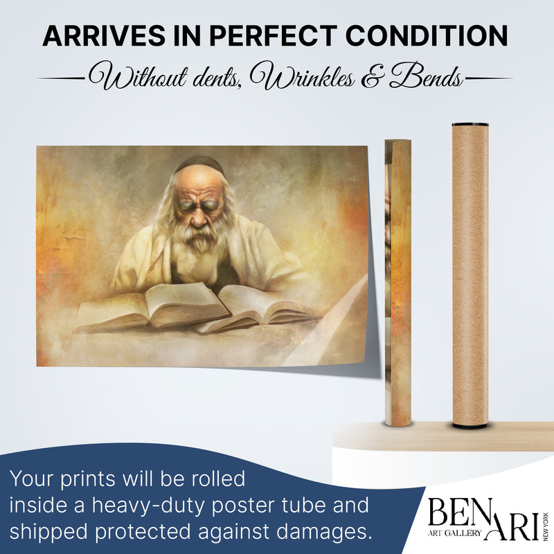 Steipler Rabbi Sukkah Decoration - Inspiring Sukkot Art: A poster depicting Rabbi Yaakov Yisrael Kanievsky reading, ideal for enhancing your Sukkah's spiritual ambiance.