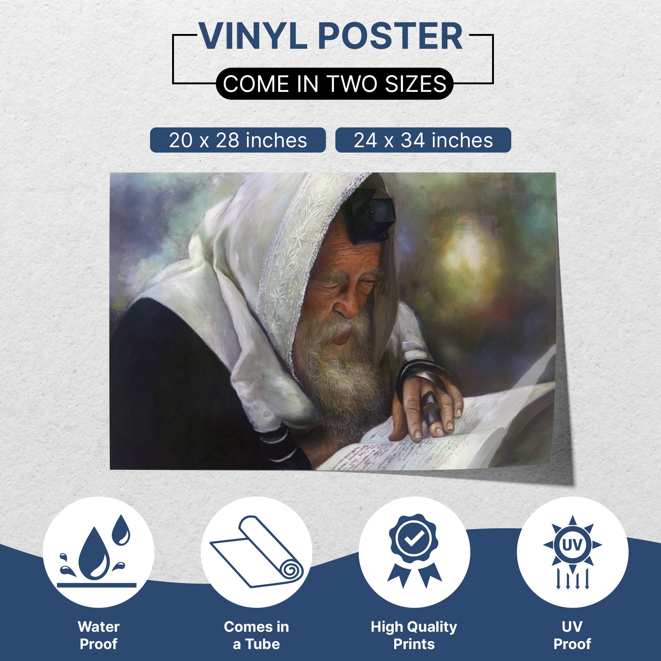 Rabbi Chaim Kanievsky Portrait Poster for Sukkah, depicting revered Torah scholar in serene pose, ideal for enhancing Jewish festival decor with inspiration and reverence.