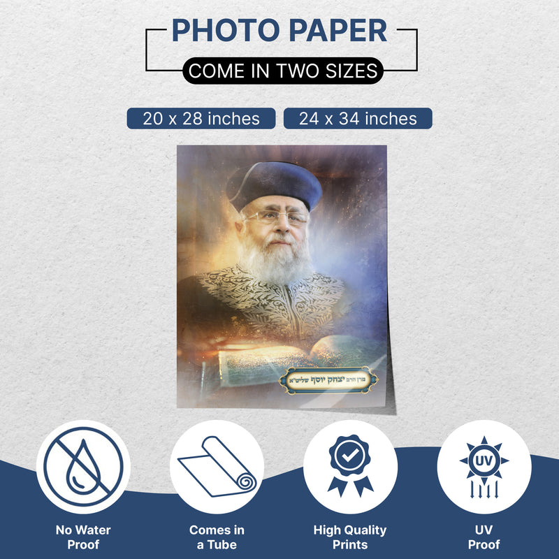 Sukkah Decoration – Portrait of Rabbi Yitzhak Yosef, available in vinyl, laminated, and paper. Ideal for enhancing your Sukkot celebration with traditional Jewish art.