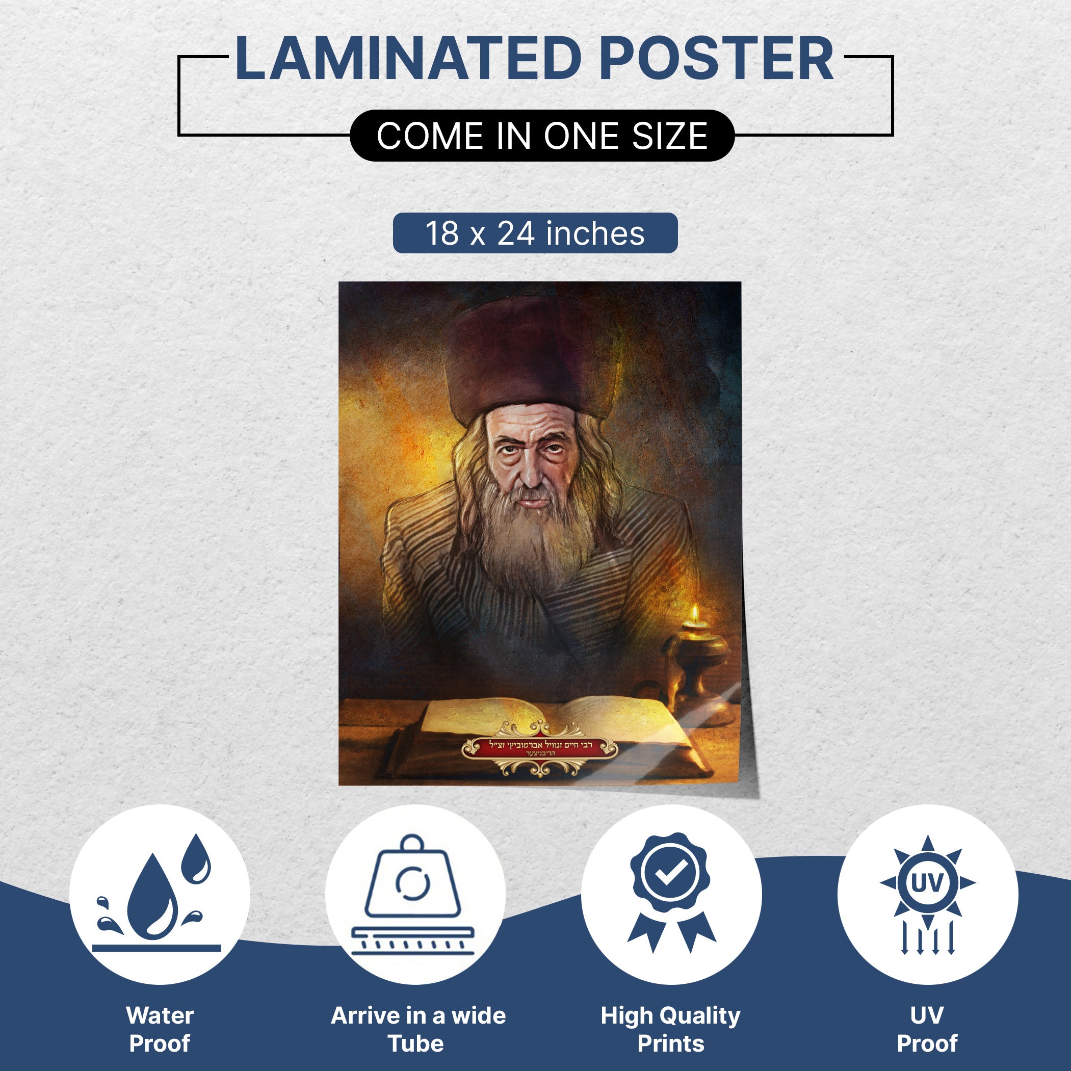 The Ribnitzer Rebbe - Unique Portrait of a Tzaddik for Sukkot, featuring a bearded man in a hat, ideal for enhancing Sukkah decor.