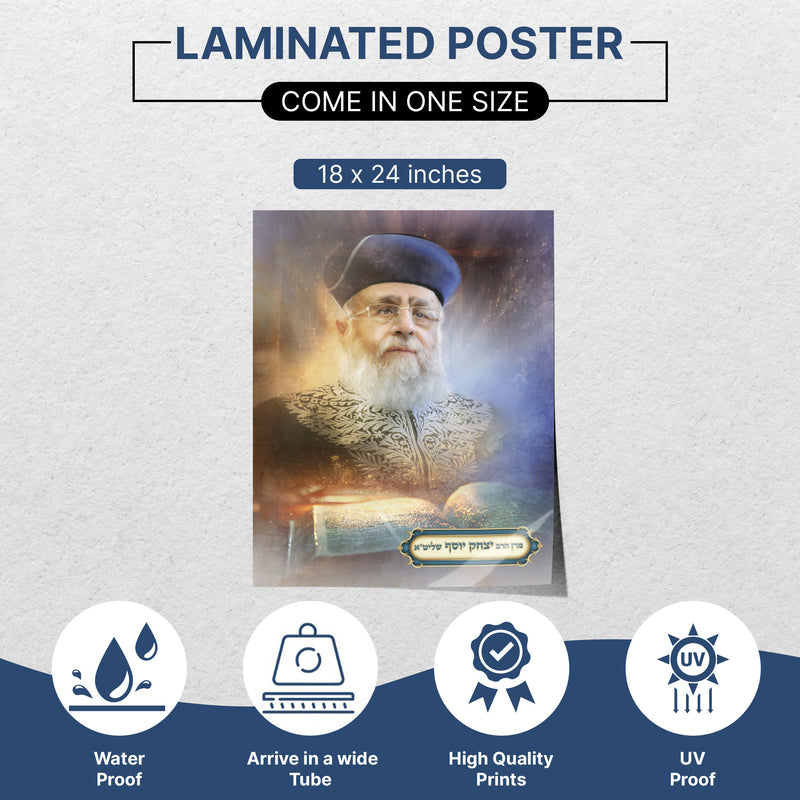 Sukkah Decoration – Portrait of Rabbi Yitzhak Yosef, featuring his bearded face and glasses, ideal for enhancing Sukkot celebrations. Available in various materials and sizes.