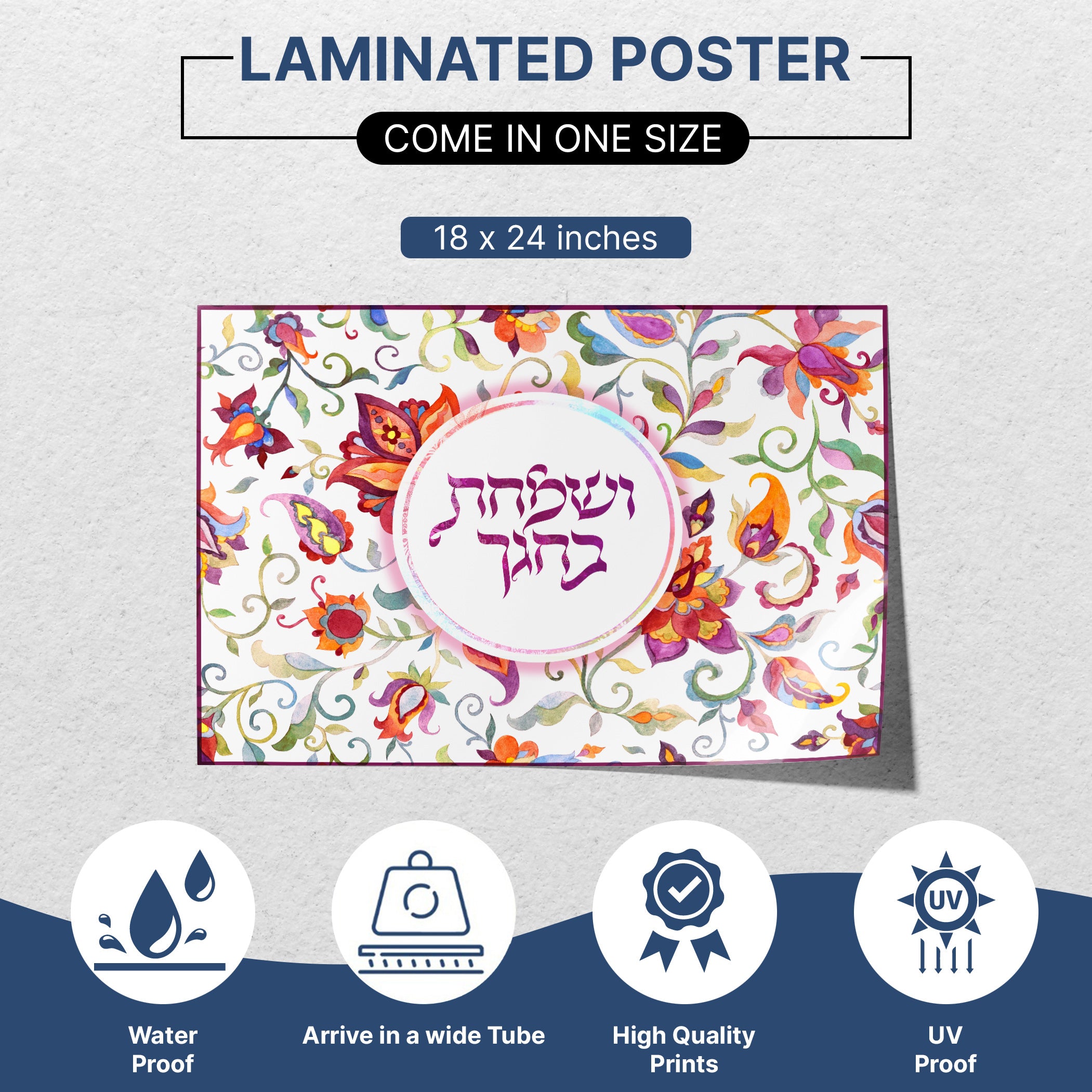 Rejoice in Your Festival Sukkah Poster featuring colorful Jewish Bible art and floral patterns, perfect for adding joy and celebration to Sukkot decor.