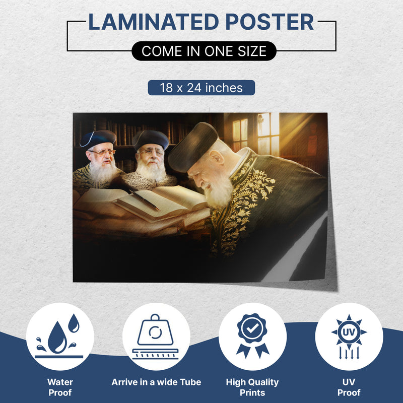 Sukkah Décor - Rabbi Ovadia Yosef & Sons Learning Torah Poster - Waterproof & UV-Proof