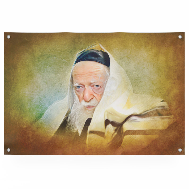 Artistic Sukkah Poster of Rabbi Chaim Kaneivsky Shlita with Talit | Jewish art | Gift | Israel | Sukkah decoration - Ben-Ari Art Gallery