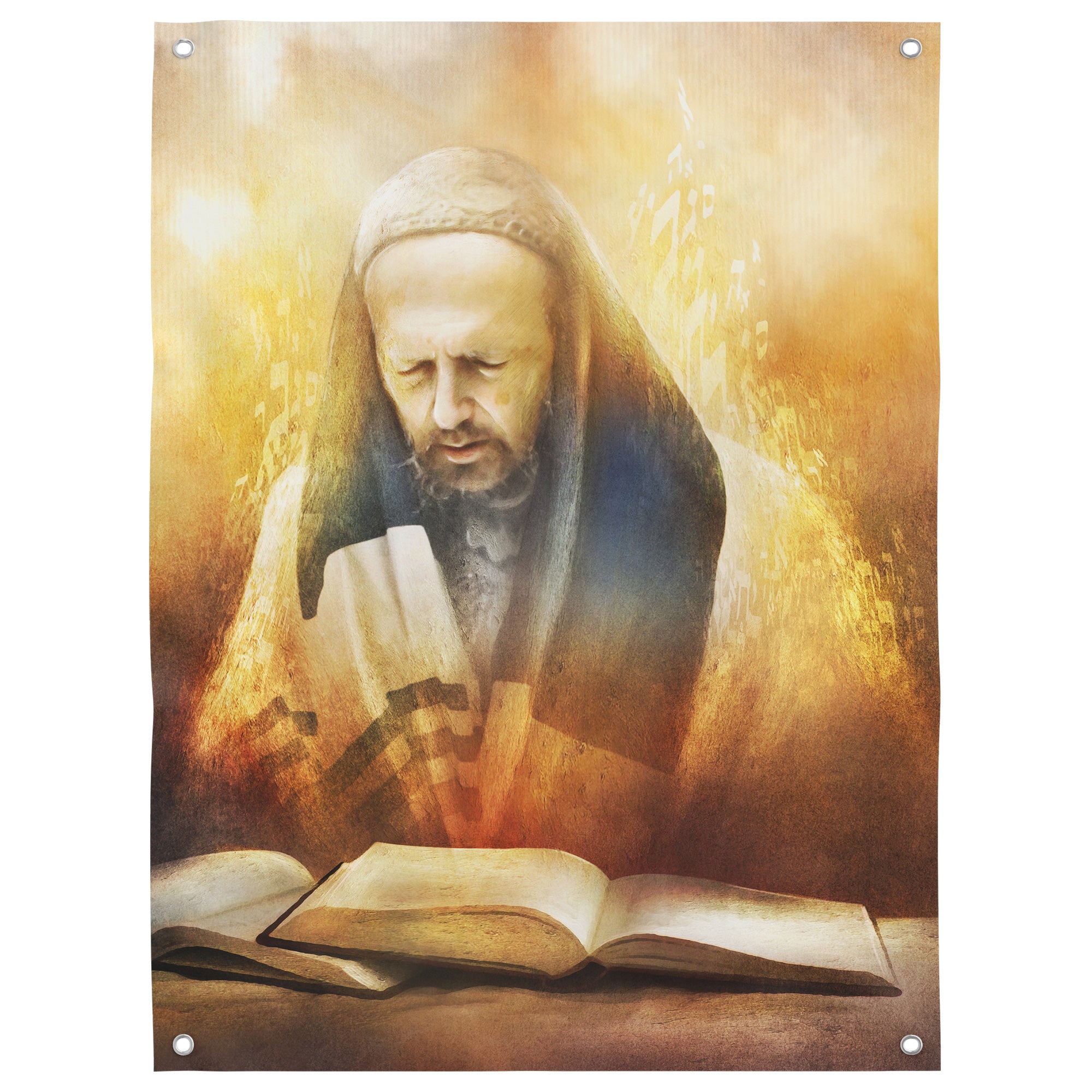 Rabbi Dov Kook Praying - Artistic Poster for Inspirational Sukkah Decor, capturing spiritual depth and reverence, perfect for enhancing your Sukkah's spiritual atmosphere.