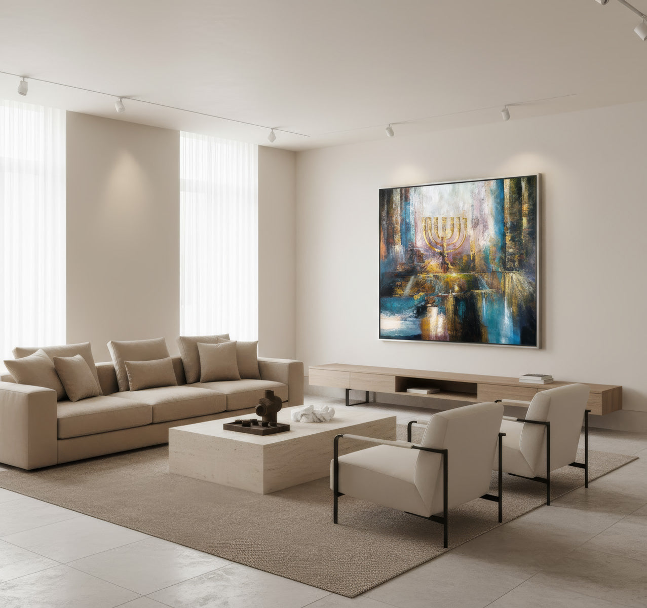 Menorah Wall Art - Modern Jewish Mishkan Canvas & Acrylic Art