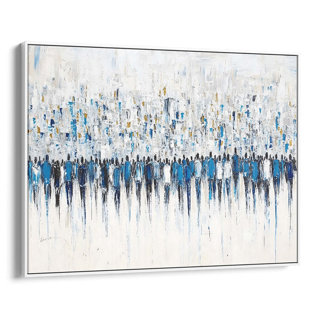 Abstract contemporary Jewish art of the Kotel in blue hues, ideal for Hebrew wall decor and religious Judaica prints.