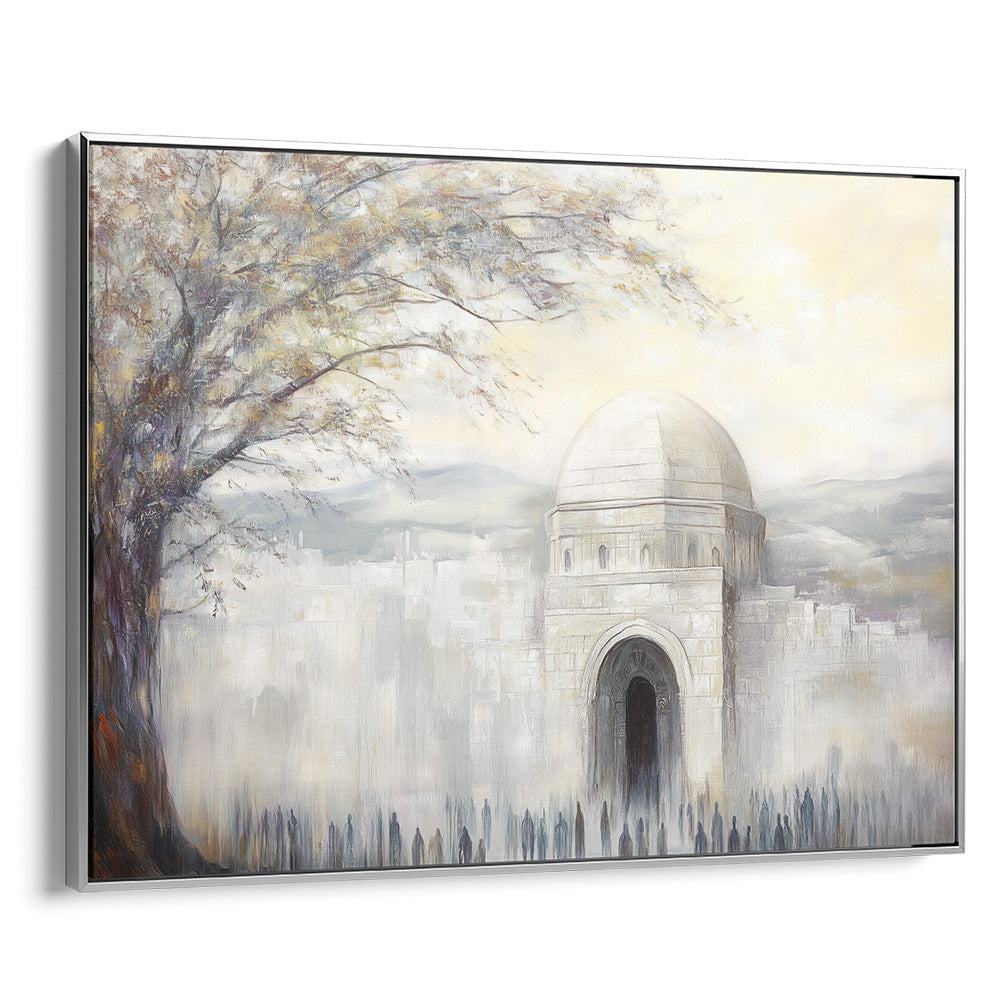 Contemporary Jewish artwork of Rachel's Tomb featuring detailed landscape, ideal for Hebrew wall decor and Judaica prints.