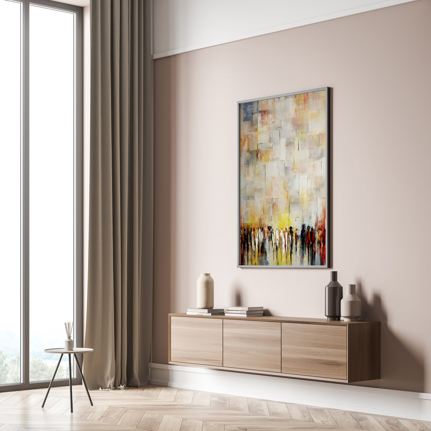 Subtle abstract art of Western Wall by Avigdor Ben-Ari, perfect for Jewish-themed home decor.