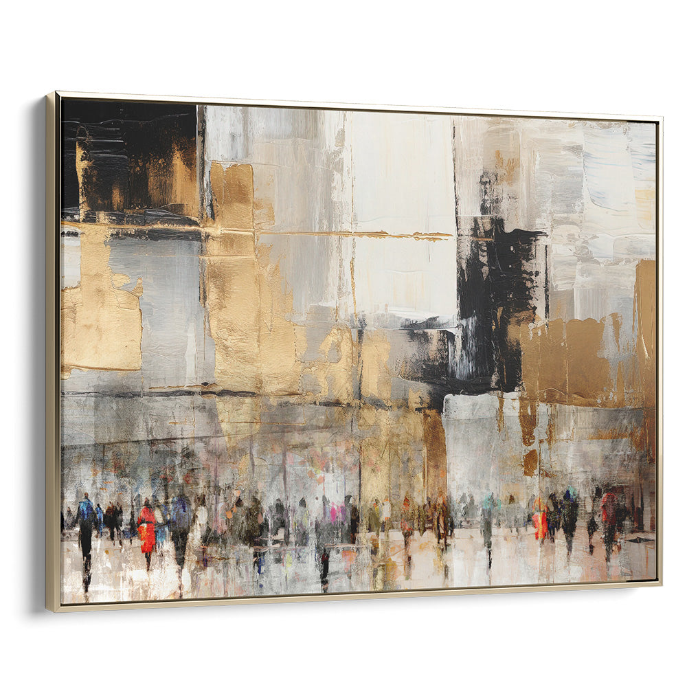 Abstract Jewish art featuring Western Wall by Avigdor Ben-Ari, Hebrew wall decor in gold frame, contemporary Judaica.