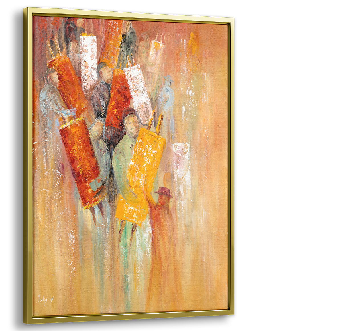 Simchat Torah Abstract Art - 40x28 features worshipers with scrolls in a modern artistic style, capturing the festive essence of this Jewish celebration.