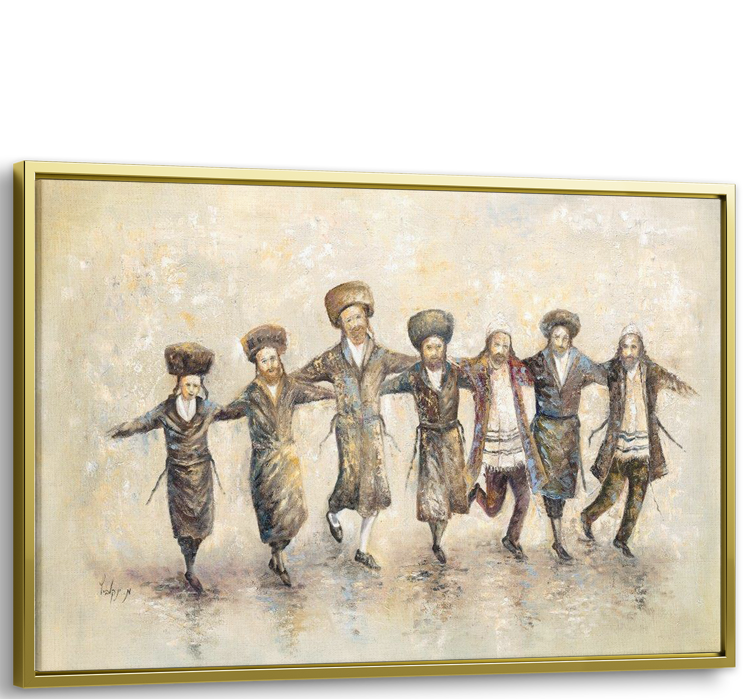 Jewish Unity Dance Painting. Warm Browns, depicting a group of people joyfully dancing