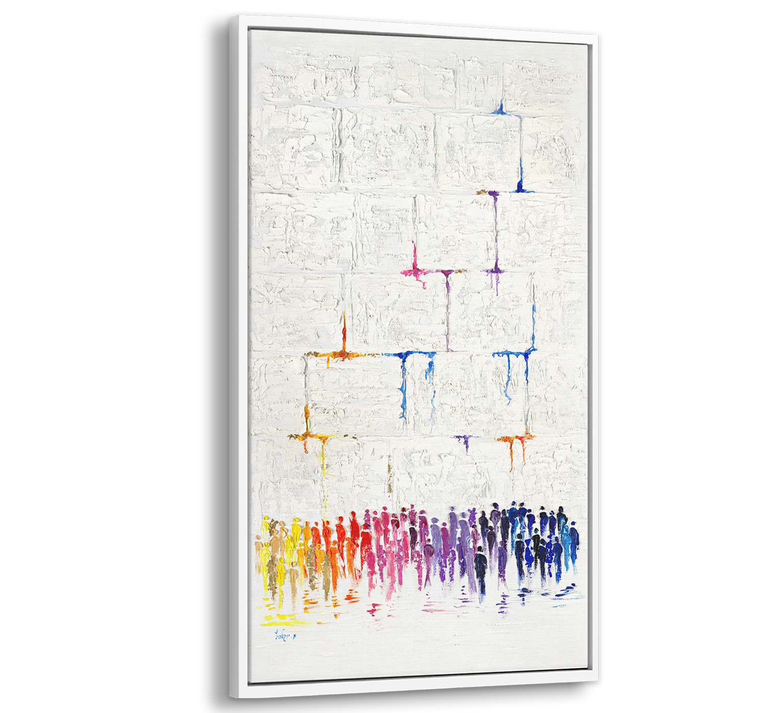 47x28 abstract Western Wall art – Jewish prayer painting on white backdrop