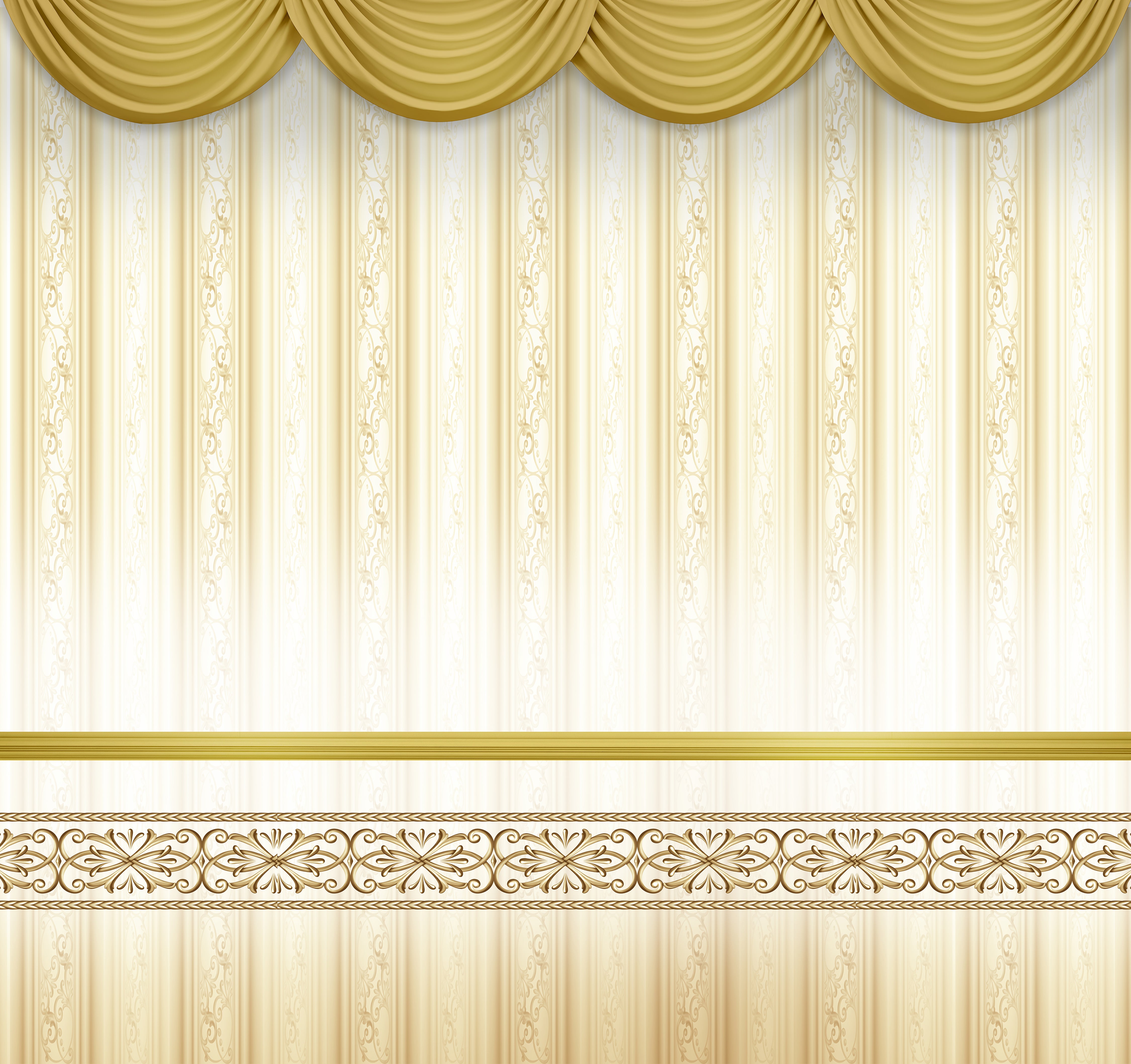 Royal Gold Wallpaper Sukkah Fabric features an elegant golden curtain design, ideal for personalizing your Sukkah with text or family name, enhancing its luxurious appeal.