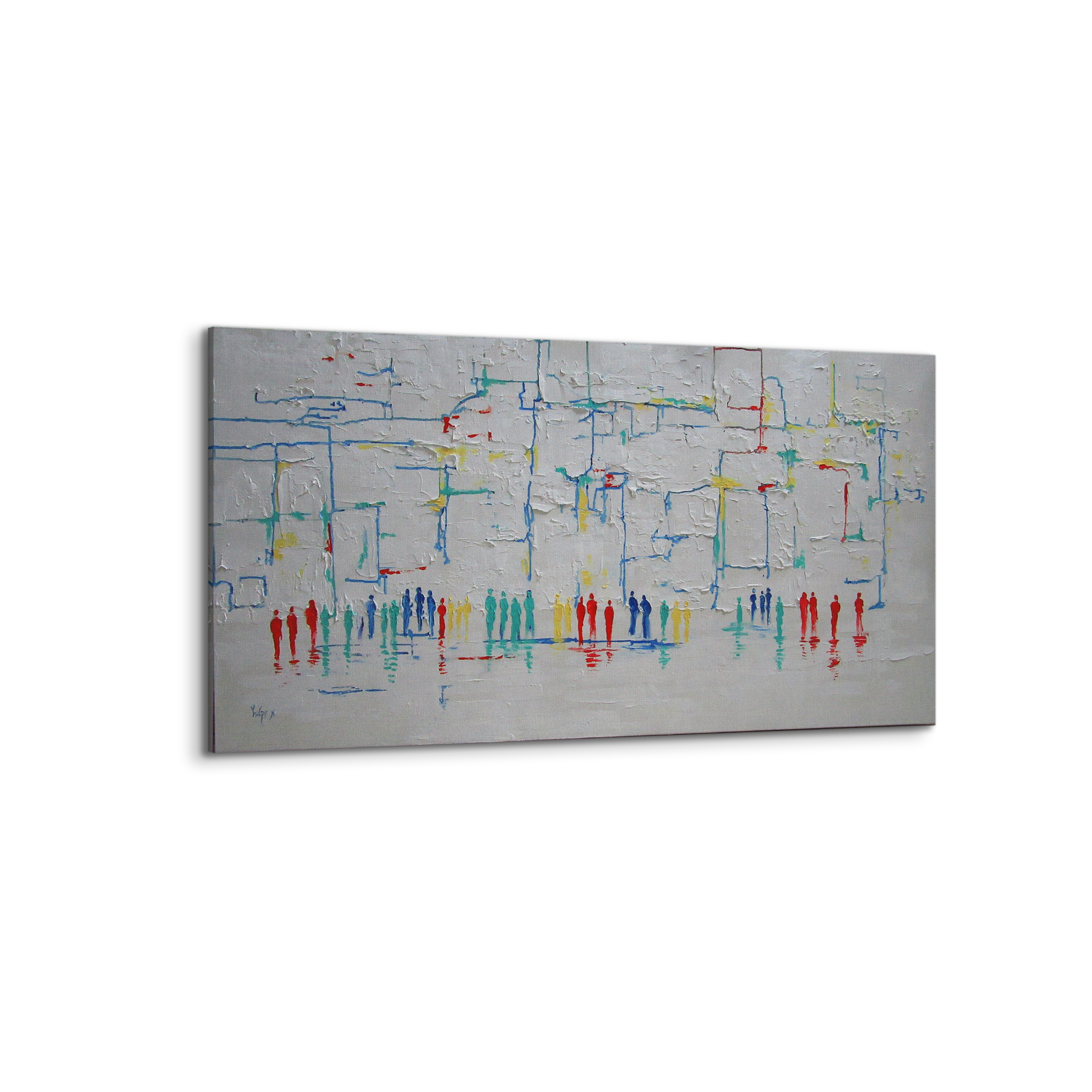 Colorful Abstract Western Wall Art on canvas, 51x24 inches, showcasing a vibrant, modern interpretation of Judaica, perfect for contemporary Jewish art collections.